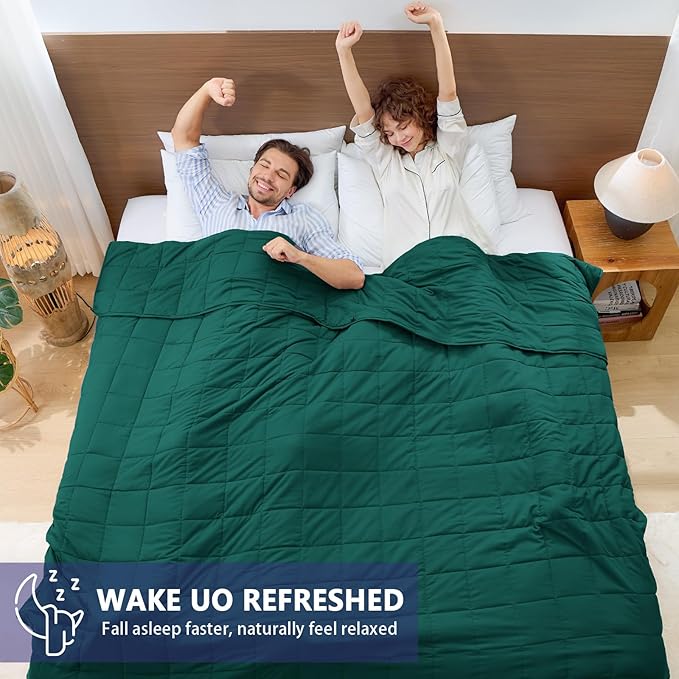 yescool Weighted Blanket for Adults (25 lbs, 80” x 87”, Dark Green) Cooling Heavy Blanket for Sleeping Perfect for 240-260 lbs, Queen Size Breathable Blanket with Premium Glass Bead, Machine Washable