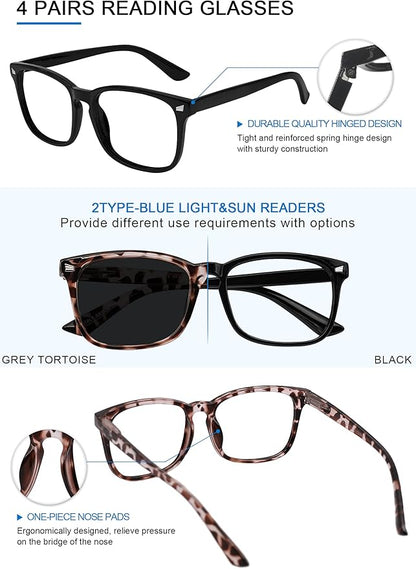 4 PACKS Blue Light Blocking Reading Glasses Women 1.0 1.25 1.5 1.75 2.0 2.25 2.5 2.75 3.0 3.5 4.0 5.0 6.0