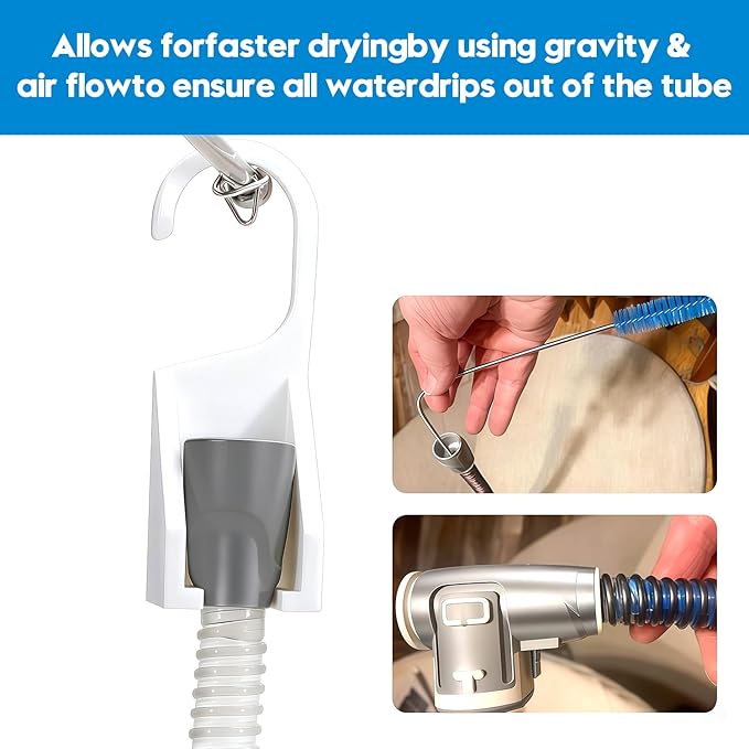 CPAP Hose Cleaner Brush Kit with Mask Brush, Drip-Dry Hook, Fits 15-22mm Tubes, Handy Stainless Steel Wire Bristle Brush, Complete CPAP Cleaning Supplies