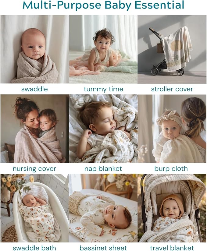 Bamboo Muslin Swaddle Blankets for Newborn – 70% Bamboo Cooling Lightweight Summer Baby Receiving Blankets, Oversized 47x47, 2 Pack – Strawberry Garden