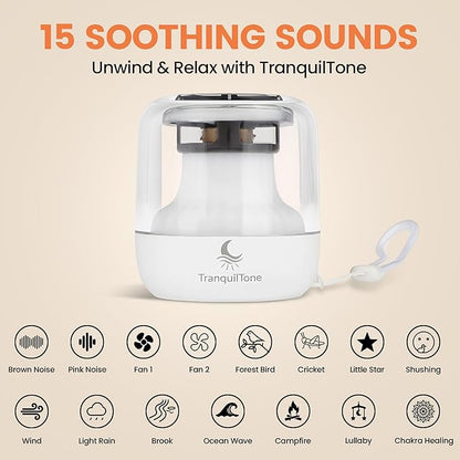 Mini Sleep Sound Machine for Baby, Kids & Adults – 15 Calming Sounds, Soft Night Light, USB-C Rechargeable (10+ hrs), Timer – Portable Travel White Noise Machine by TranquilTone