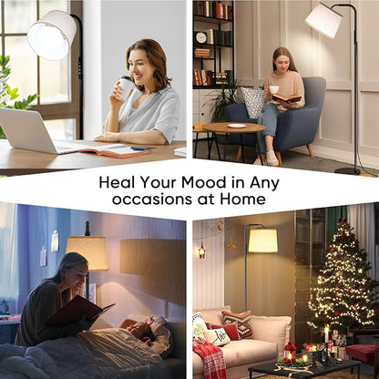 Light Therapy Lamp, 10000 Lux Daylight Lamp with Remote & Touch Control, Adjustable Color/Brightness/Timer, Therapy Light Floor Lamp with Linen Shade for Bedroom, Office, Living Room