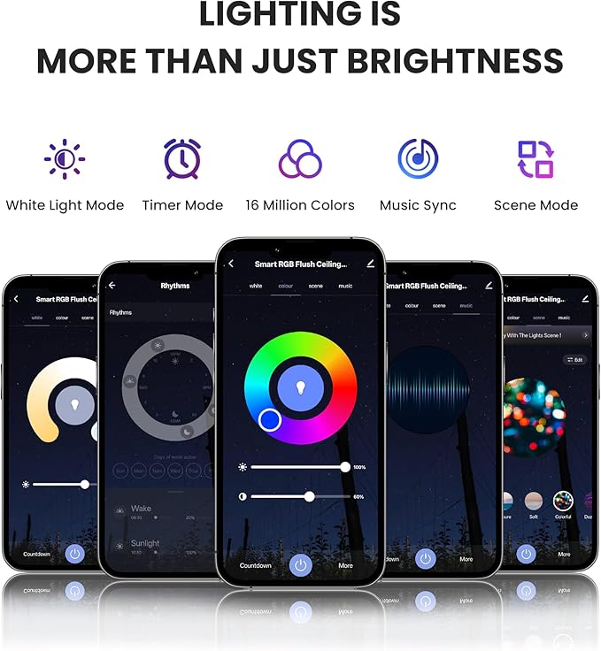 12 Inch Smart Ceiling Light, 2400LM RGBCW LED Flush Mount Ceiling Light Work with App & Voice Control, 2700K-6500K Dimmable LED Ceiling Light Fixture for Living Room Bedroom Gaming Room