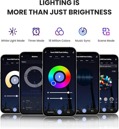 12 Inch Smart Ceiling Light, 2400LM RGBCW LED Flush Mount Ceiling Light Work with App & Voice Control, 2700K-6500K Dimmable LED Ceiling Light Fixture for Living Room Bedroom Gaming Room