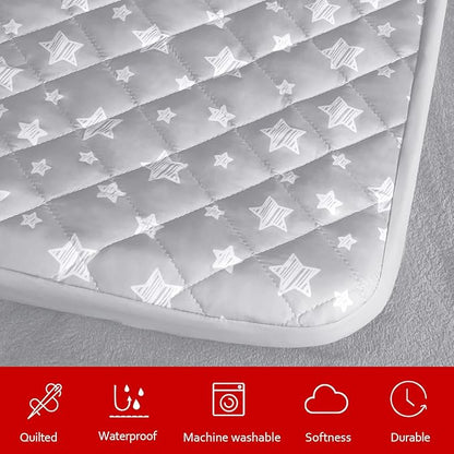 Waterproof Dog Bed Covers Replacement Washable Pet Hair Easy to Remove, Noiseless Quilted Puppy Pet Bed Cover Lovely Grey Star Print 44x54 Inches, for Dog/Cat, Cover Only