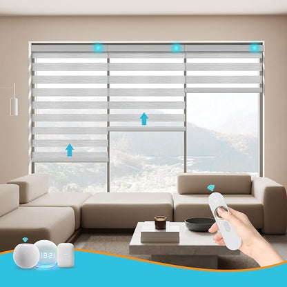 Motorized Zebra Blinds with Remote Smart Blind Work with Homekit Alexa SmartThings Electric Day and Night Shade Cordless Automatic Solar Powered Window Shade Customize(Starry Silver)