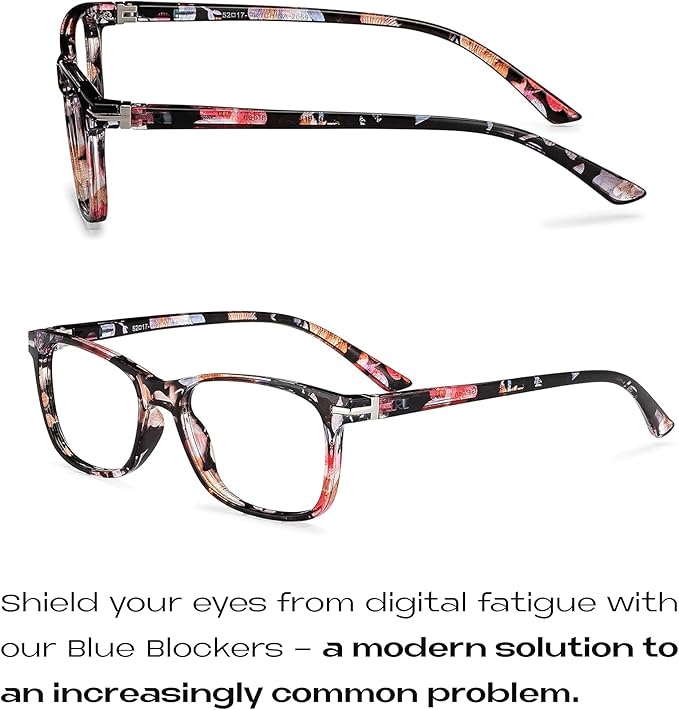 Readerest Blue Light Blocking Glasses – Thin Reflective Lens, Anti-Glare Computer Eyeglasses, UV Protection, Eye Strain Relief (Floral, 2.25 Magnification)