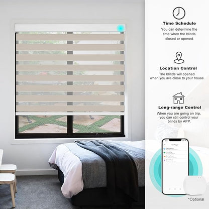 Changshade Smart Motorized Zebra Blinds Remote Control for Indoor Door Windows Blackout, Room Darkening Custom Size Shades Electric Power Automatic Work with Alexa, Google Home, Apple Homekit, Beige
