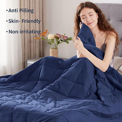 Weighted Blanket Twin Size (48"x72" 15lbs),Ultra Soft and Cozy Cooling Weighted Blanket Twin Size for Adult,Heavy Blanket with Machine Washable Soft Blanket, Blue