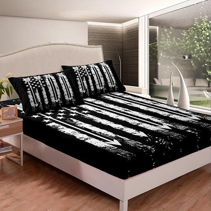 Manfei Archery Fitted Sheet Queen Size, American Flag Arrows Print Bedding Set 3pcs, Sports Gaming Theme Bed Cover with 2 Pillowcases, Kids Boys Teens Room Decor, Soft Bedding(No Top Sheet)