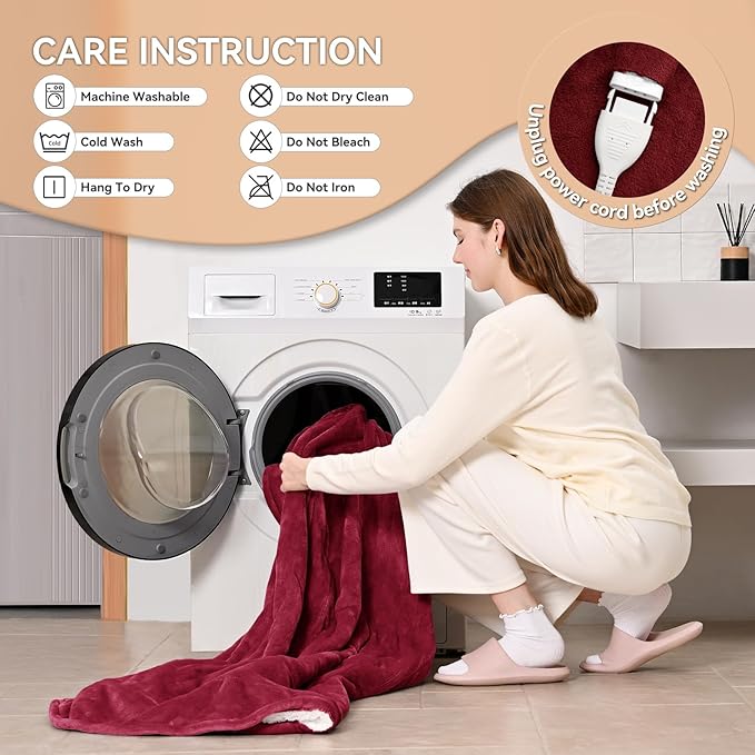 Heated Blanket Electric Blanket Twin 62"x84" Heating Blanket with 9 Heating Levels 10 Timer Modes Auto Off Fast Heating Overheat Protection ETL Certification Machine Washable Gift