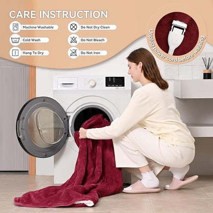 Heated Throw Blanket Electric Blanket 50''x60'' Heating Blanket with 9 Heating Levels 10 Timer Modes Auto-Off Fast Heating Overheat Protection ETL Certified Machine Washable Gift