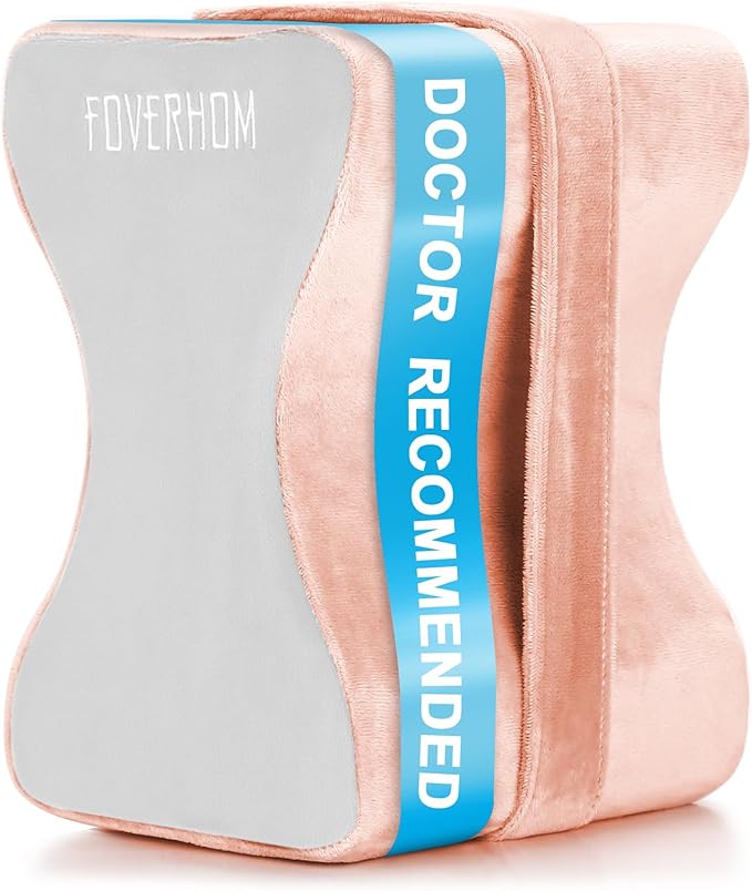 foverhom Memory Foam Knee Pillow,Orthopedic Leg Pillow for Sciatica Relief,Back Pain, Pregnancy, Leg Pain, Hip Pain and Sciatica Relief,Pink Peach