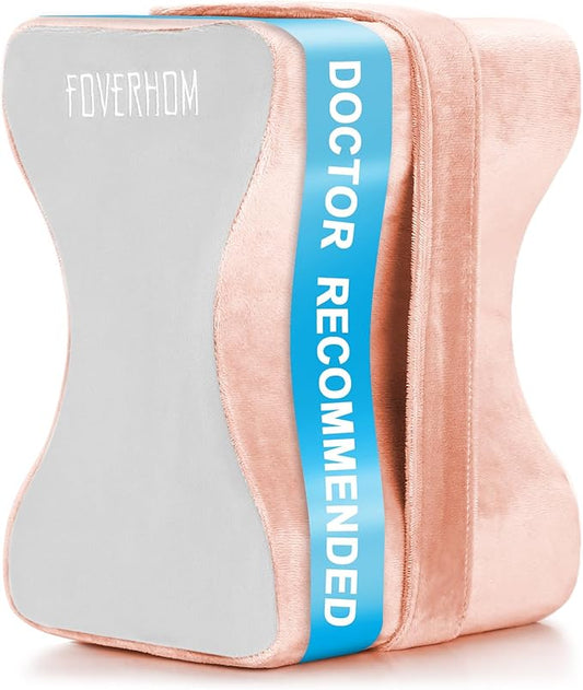 foverhom Memory Foam Knee Pillow,Orthopedic Leg Pillow for Sciatica Relief,Back Pain, Pregnancy, Leg Pain, Hip Pain and Sciatica Relief,Pink Peach