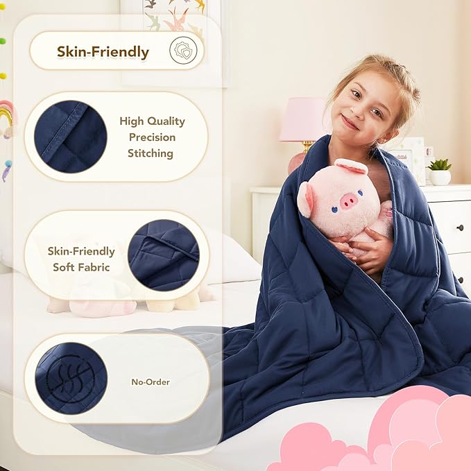 CuteKing Weighted Blanket (3lbs, 20"x30", Navy Blue) Heavy Blanket for 40-60lbs, Weighted Blanket for Cooling & Heating with Premium Glass Beads, Thick Blanket All-Season
