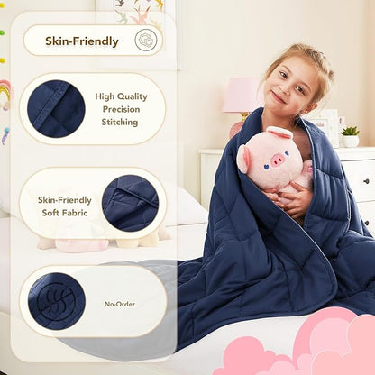 CuteKing Weighted Blanket (10lbs, 50"x60", Navy Blue) Heavy Blanket for 90-100lbs, Weighted Blanket for Cooling & Heating with Premium Glass Beads, Thick Blanket All-Season