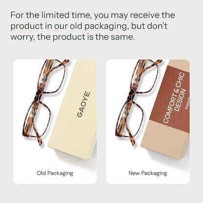 Gaoye +1.0 2-Pack of Reading Glasses - Blue-Light Filter, UV Protection - Readers with Rectangle Frames