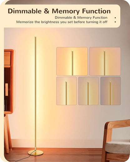 EDISHINE Floor Lamp, Remote Control & Foot Switch Floor Lamps for Living Room, 10%-100% Dimmable Standing Lamp with 7 Color Temperature, 57.5" Tall Corner Floor Lamp for Bedroom, Office, Gold