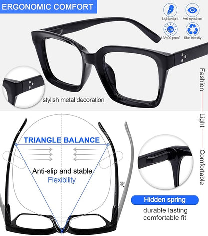 MARE AZZURO Blue Light Blocking Reading Glasses Women Computer Readers 0 1.00 1.25 1.50 1.75 2.00 2.25 2.50 2.75 3.00 3.50 4.00 5.00 6.00 (Black, 250)
