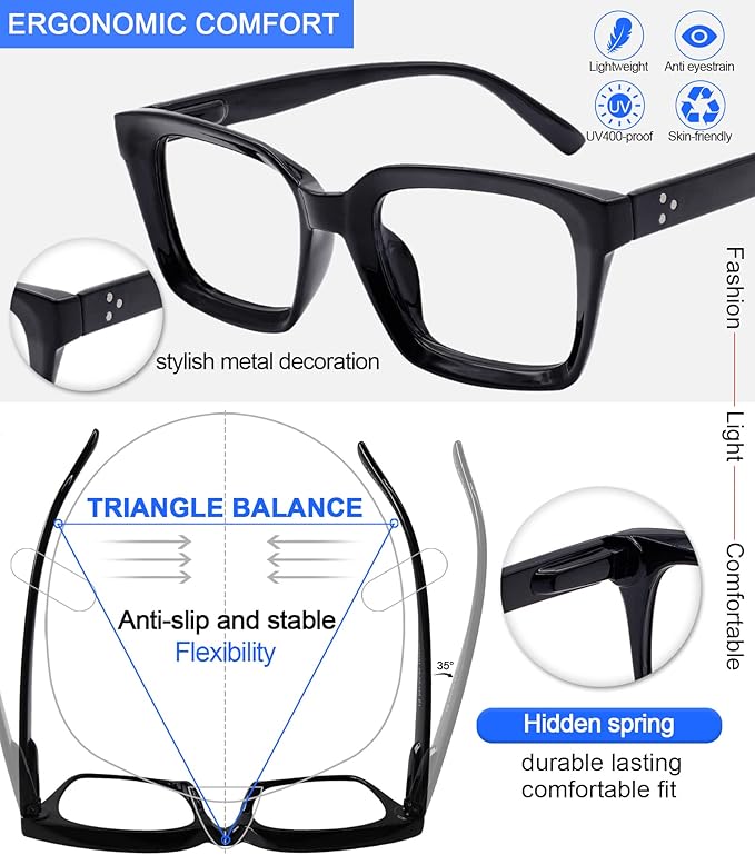 MARE AZZURO Blue Light Blocking Reading Glasses Women Computer Readers 0 1.00 1.25 1.50 1.75 2.00 2.25 2.50 2.75 3.00 3.50 4.00 5.00 6.00 (Black, 500)