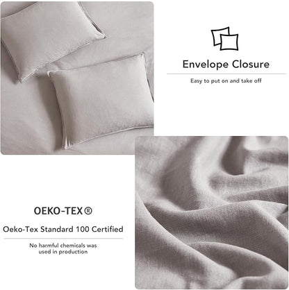DAPU Linen Duvet Cover Set - French Linen Cotton Blend Natural Flax Soft Breathable Bedding 3 Pcs Set - 1 Duvet Cover 2 Pillowcases (Gray, King)