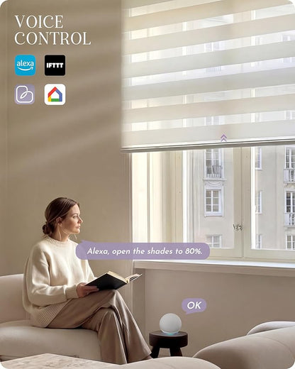 Graywind Motorized Blinds with Remote, Smart Zebra Shades for Windows, Hardwired Roller Blinds Compatible with Apple Homekit, Alexa, Google Home, Custom Size, Classic - Grey