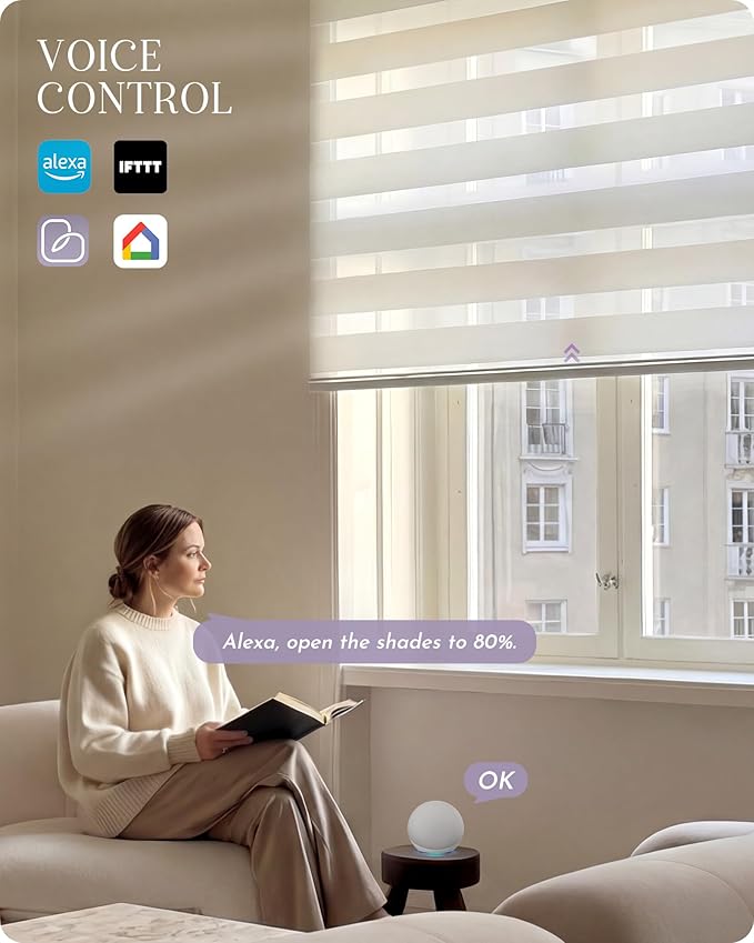 Graywind Motorized Blinds with Remote, Smart Zebra Shades for Windows, Roller Blinds Compatible with Apple Homekit, Alexa, Google Home, Custom Size, Luxury Black