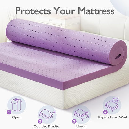 BDEUS 3 inch Mattress Topper, Cooling Gel Memory Foam Bed Topper for Pressure Relief and Back Pain, CertiPUR-US Certified, Dorm Essentials, King