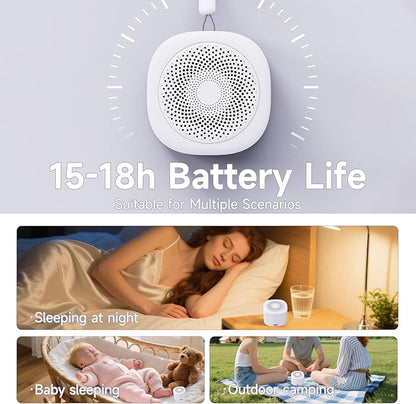 White Noise Machine for Sleep,10 Soothing Sounds, 7 Night Light Colors, 3 Timer Settings, Portable Sound Machine with 15-18 Hour Battery Life, Ideal for Home, Office,Travel