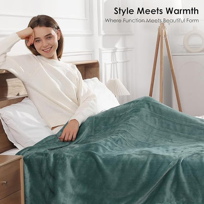 Electric Blanket Full Green Heated Blanket 72''X84'', Ultra Soft Silky Flannel Heating Blanket with 5 Heat Levels & 10 Hrs Timer, ETL Certified & Overheat Protection, Gifts for Grandma(Hunter Green)