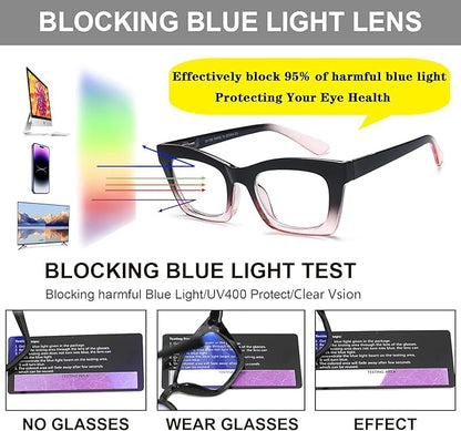 Hubeye Oprah Style Reading Glasses for Women Men Blue Light Blocking Computer Square Readers with Spring Hinge