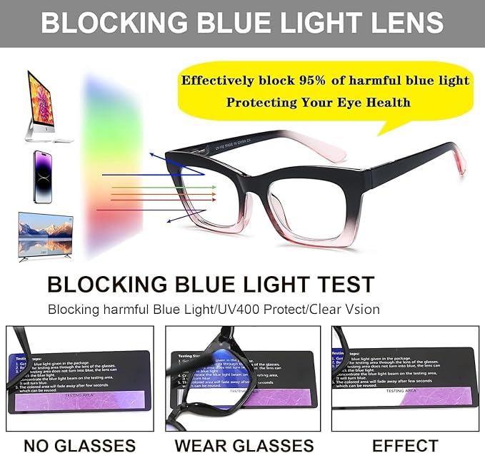 Hubeye Oprah Style Reading Glasses for Women Men Blue Light Blocking Computer Square Readers with Spring Hinge