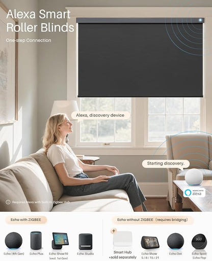 Smart Roller Shades for Windows, Alexa Blackout Motorized Blinds with Remote Control, Easy Install Automatic Electric Blinds for Indoor (71" W x 72" H, Black)