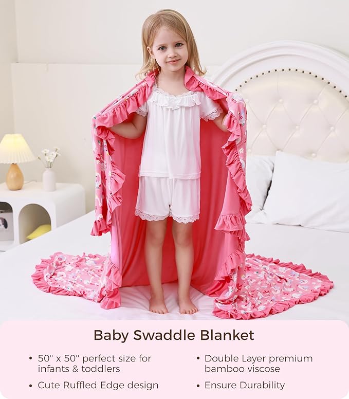 Premium Baby Blankets, Soft Viscose from Bamboo Blanket for Girls, Nursery Crib Bedding Quilt for Newborn and Toddler, Ruffle Blanket Cooling for Hot Sleepers, 50''x50'' Beautiful Swan