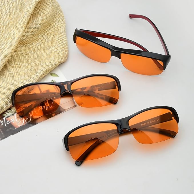 BLUELESS Computer Fit over Glasses with Orange Tinted Sleep Glasses, Tortoise
