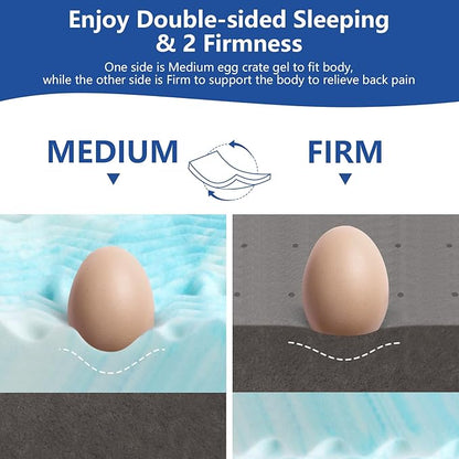 4 Inch Full Size Firm Mattress Topper with Silk Cover, Premium Cooling Gel+ Bamboo High-Density Memory Foam Mattress Topper, for Pain Relief