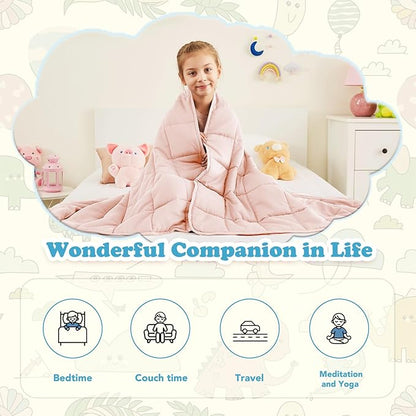 CuteKing Weighted Blanket (10lbs, 50"x60", Pink) Heavy Blanket for 90-100lbs, Weighted Blanket for Cooling & Heating with Premium Glass Beads, Soft Thick Blanket All-Season