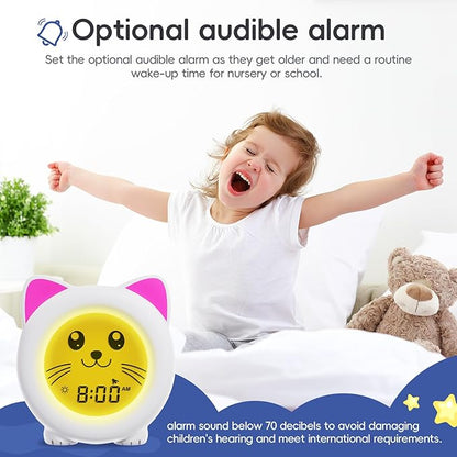 B&H Sleep Trainer Clock for Toddler - Rechargeable Kid Ok to Wake Clock, Cute Cat Girls Alarm Clock, Drop Proof, Night Light, Science-Backed Lighting for Peaceful Sleep and Ready to Rise Mornings