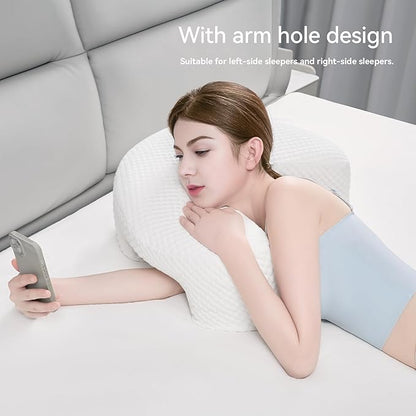 Side Sleeping Pillow with Arm Holes - Ergonomic Memory Foam Pillow for Cervical, Neck, Shoulder & Rotator Cuff Pain Relief - Ideal for Side Sleepers