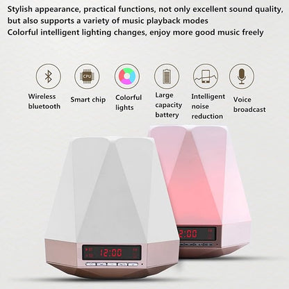 Smart Wake Up Light Alarm Clock, t-Button Dimmable LED Colorful Night Subwoofer 360 ° Stereo Surround Sound,Black(Crack Black)