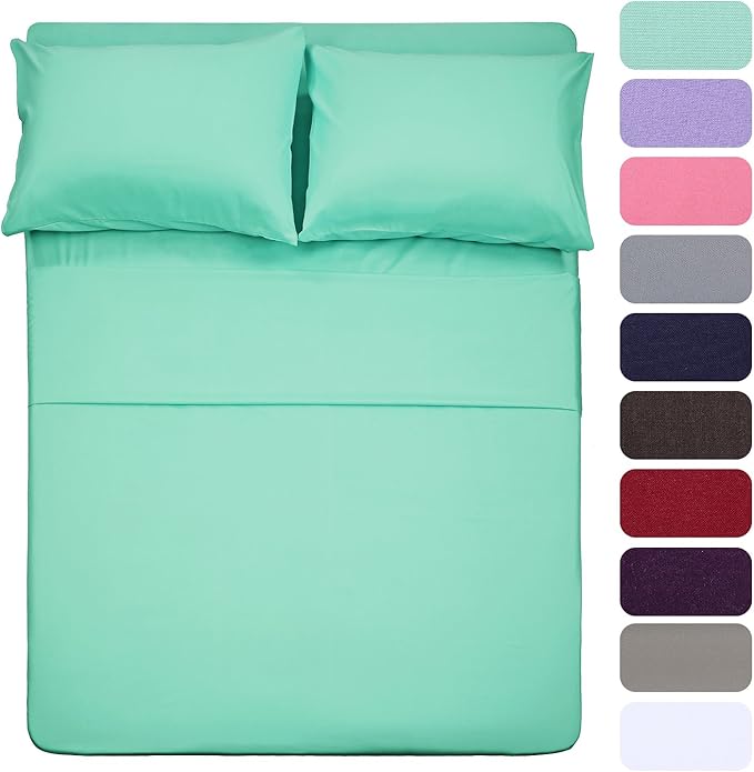 4 Piece Bed Sheet Set (Full,Mint) 1 Flat Sheet,1 Fitted Sheet and 2 Pillow Cases,Brushed Microfiber Luxury Bedding with Deep Pockets