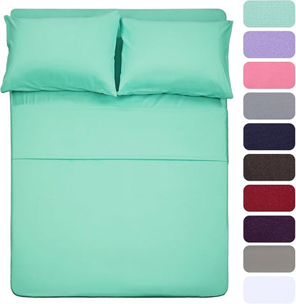 4 Piece Bed Sheet Set (Full,Mint) 1 Flat Sheet,1 Fitted Sheet and 2 Pillow Cases,Brushed Microfiber Luxury Bedding with Deep Pockets