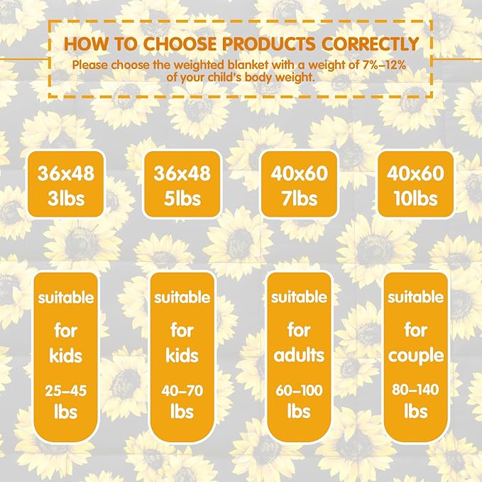 yescool Weighted Blanket 5 Pounds Cooling Weighted Lap Blanket, Sunflower Heavy Blanket for Sleeping, Breathable Weighted Throw Blanket Gift for 40-60lbs, 36"x48"