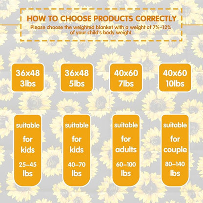 yescool Weighted Blanket 3 Pounds Cooling Weighted Lap Blanket, Sunflower Heavy Blanket for Sleeping, Breathable Weighted Throw Blanket Gift for 20-40lbs, 36"x48"