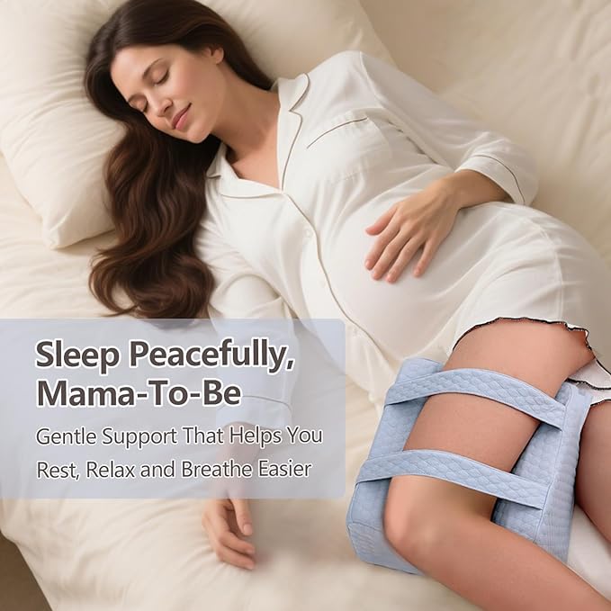 Knee Leg Pillow for Side Sleepers with Straps, Sciatica Sacroiliac Thigh Joints Hip-Back Pain Relief, Ergonomic Contour Encourages Natural Hip-to-Knee Alignment Pillow for Side Sleeping, Sky Blue
