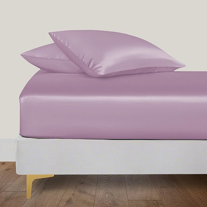 LINENWALAS Fitted Sheet Only Viscose Derived from Bamboo, Bottom Sheet for California King Size Bed – 16” Deep Pocket, Snug Fit – Cooling, Breathable, Soft, Hypoallergenic (Lilac, Cal King)