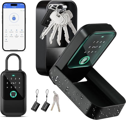 Moquin Smart Key Lock Box, TTLock APP Control, Fingerprint, Manual Keys, Access Card, EKey and Passcode Unlock, Electronic Bluetooth Wireless Lock Box for Airbnb Realtor House Office
