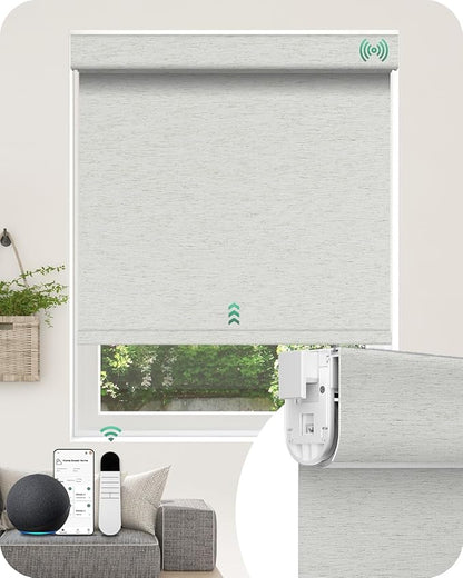 Allesin No Drill Motorized Blinds with Remote | Rechargeable Smart Blackout Roller Shades, Cordless Electric Window Blinds for Bedroom, Living Room, Home Office, Cream-Linen 30x72 Inches