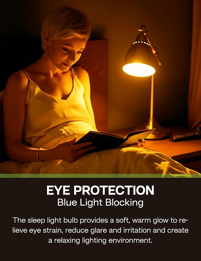 Amber Sleep Light Bulbs: 3W Amber Warm Light Bulb 1800K, Blue Light Blocking Dim Light Bulbs 40W Equivalent, E26 Bulbs for Mood Soothing, Bedroom and Baby Nursery, 2 Pack