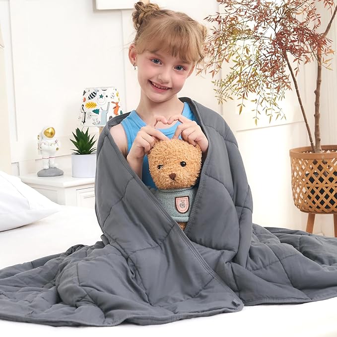Weighted Blanket Kids 5lbs, 36"x48", Cooling Heavy Throw Blanket for 40-60lbs, Microfiber Soft Thick Big Blankets Weighted Comforter Breathable Gift for Sleeping, Grey